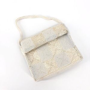 VTG Cream/White Seed Beaded Square Purse